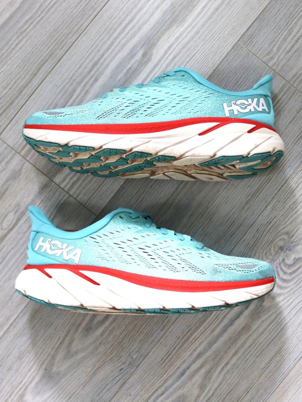 Hoka Clifton 8 Running Shoes Women's 10.5B Teal White 1119394 AEBL Athletic Gym